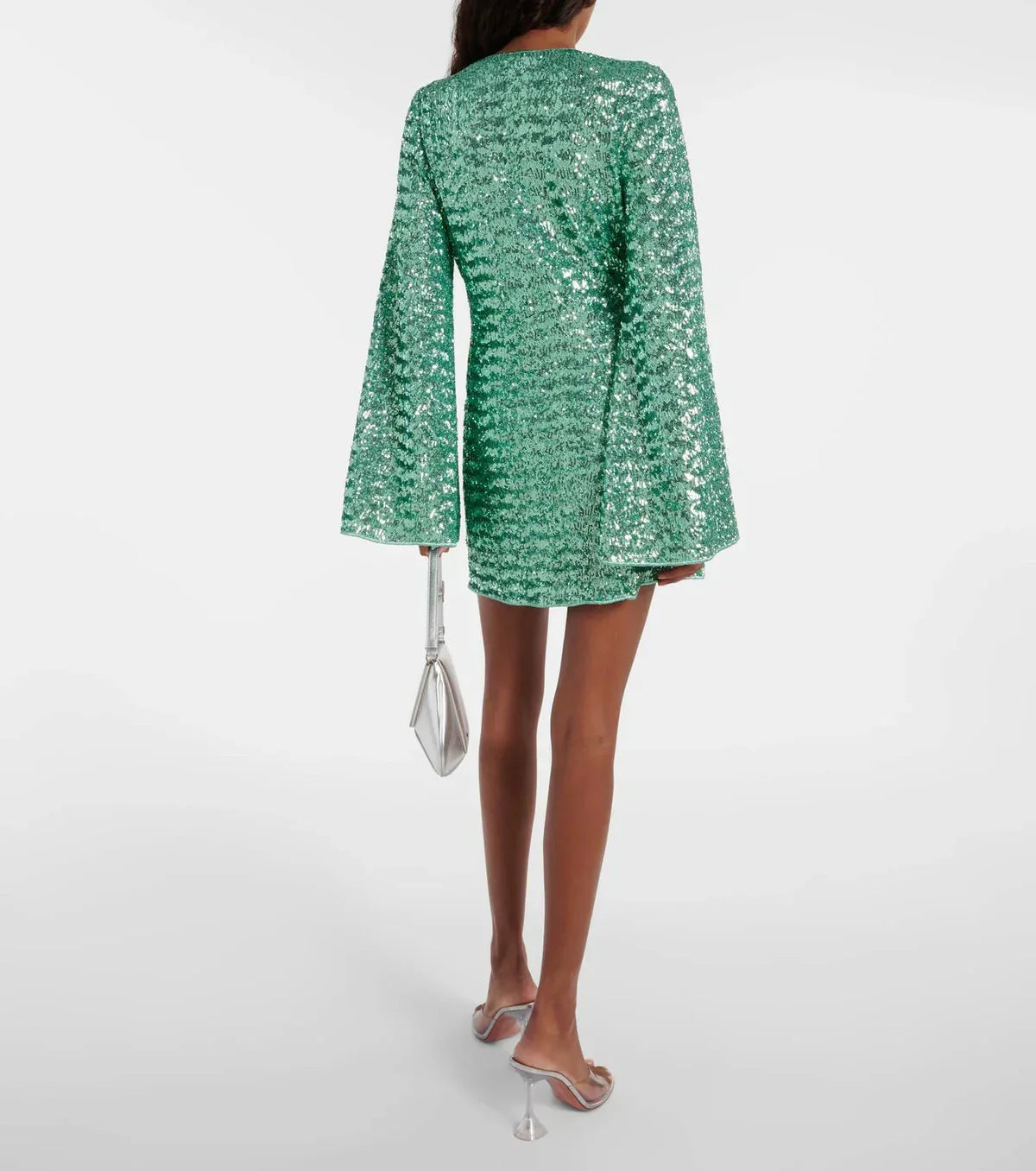 Glitter Mini Jurk met V-Hals en Wijde Mouwen – Feestelijk & Elegant – Yséllane