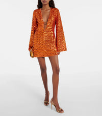 Glitter Mini Jurk met V-Hals en Wijde Mouwen – Feestelijk & Elegant – Yséllane