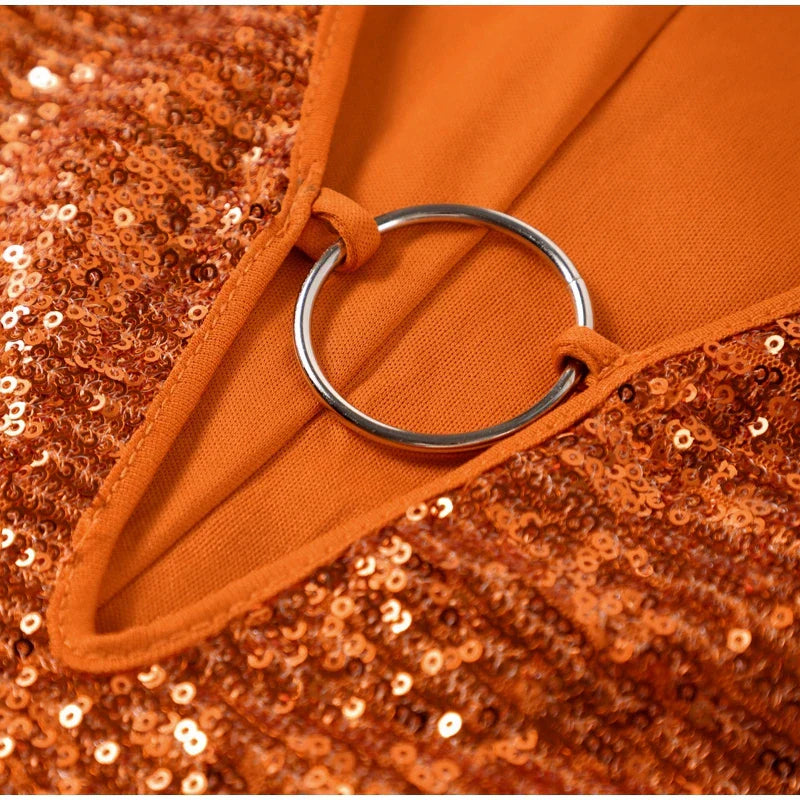 Glitter Mini Jurk met V-Hals en Wijde Mouwen – Feestelijk & Elegant – Yséllane