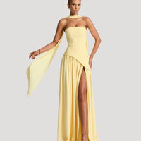 Strapless Maxi Jurk met Choker Halslijn en Hoge Split – Elegant & Luxe – Zafélisse