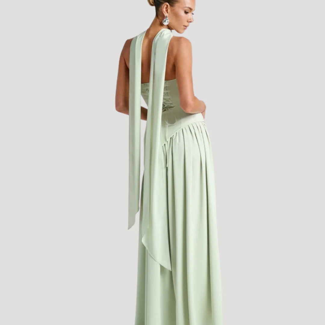 Strapless Maxi Jurk met Choker Halslijn en Hoge Split – Elegant & Luxe – Zafélisse