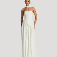 Strapless Maxi Jurk met Choker Halslijn en Hoge Split – Elegant & Luxe – Zafélisse