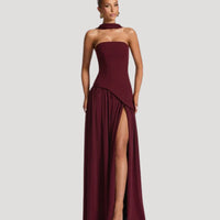 Strapless Maxi Jurk met Choker Halslijn en Hoge Split – Elegant & Luxe – Zafélisse