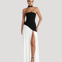 Strapless Maxi Jurk met Choker Halslijn en Hoge Split – Elegant & Luxe – Zafélisse