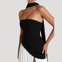 Strapless Maxi Jurk met Choker Halslijn en Hoge Split – Elegant & Luxe – Zafélisse