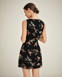 Dames Floral A-Line Mini Jurk met V-Hals – Elegant & Vintage – Zafélline