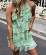 Zomerse Dames Mini Jurk met Ruches en Asymmetrische Schouderband