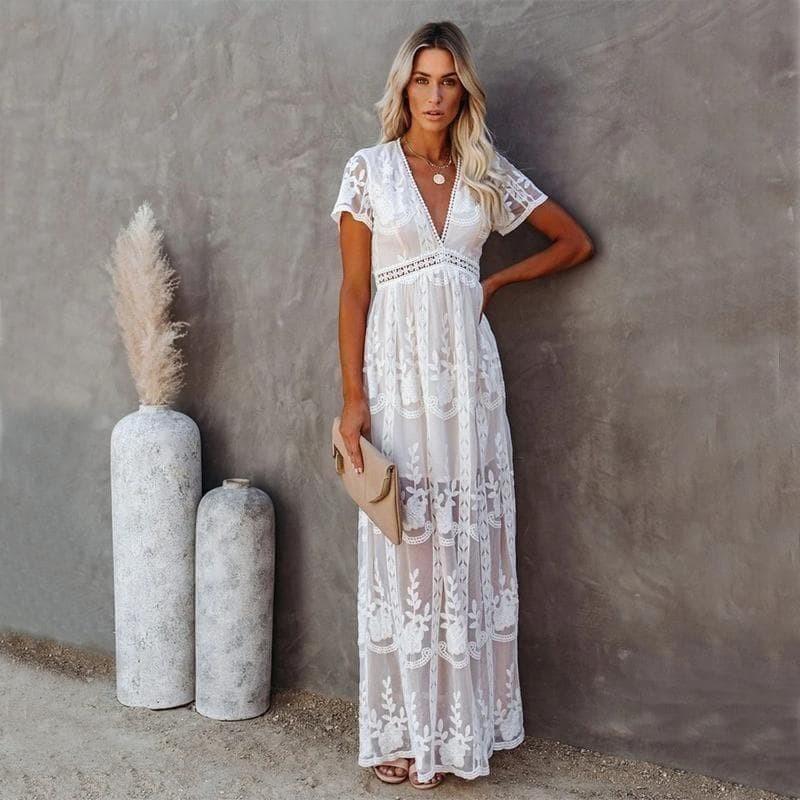 Dames Maxi Jurk met Kanten Details en Soepelvallende Pasvorm – Elegant & Vrouwelijk – Zorellique