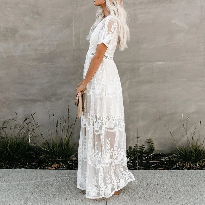 Dames Maxi Jurk met Kanten Details en Soepelvallende Pasvorm – Elegant & Vrouwelijk – Zorellique
