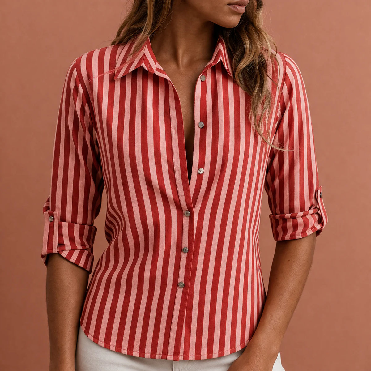 Dames Gestreepte Blouse met Lange Mouwen en Tijdloze Pasvorm – Elegant & Verzorgd – Zorynelle