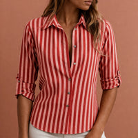 Dames Gestreepte Blouse met Lange Mouwen en Tijdloze Pasvorm – Elegant & Verzorgd – Zorynelle