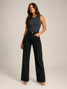 Zwarte High Waist Dames Jeans met Glitterdetails en Wijde Pijpen