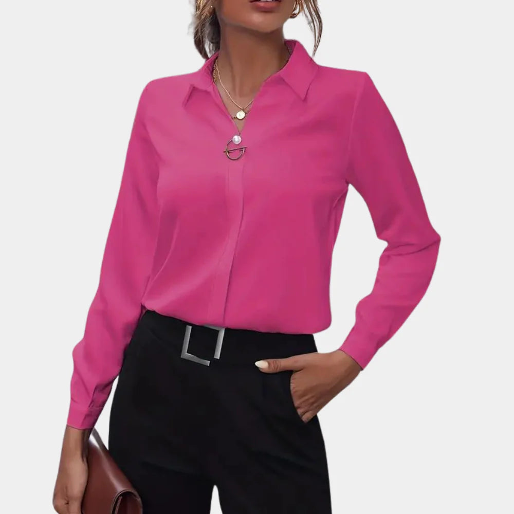 Dames Essential Blouse met Tijdloze Pasvorm en Lange Mouwen – Elegant & Minimalistisch – Zyelora