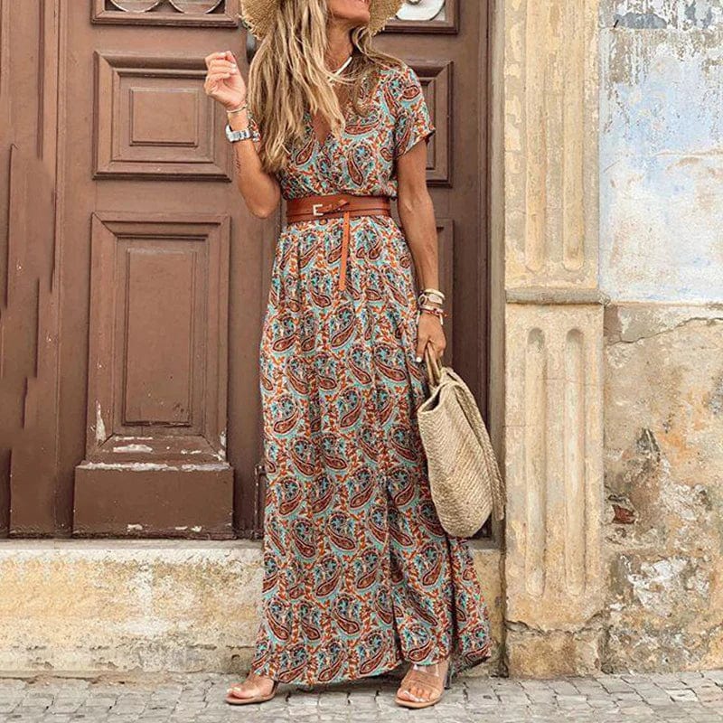 Dames Maxi Jurk met Bohemian Print en Soepelvallende Pasvorm – Luchtig & Vrouwelijk – Zyvanelle