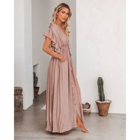 Dames Maxi Jurk met Taupekleurig Design en Soepelvallende Pasvorm – Tijdloos & Elegant – Zyvorielle